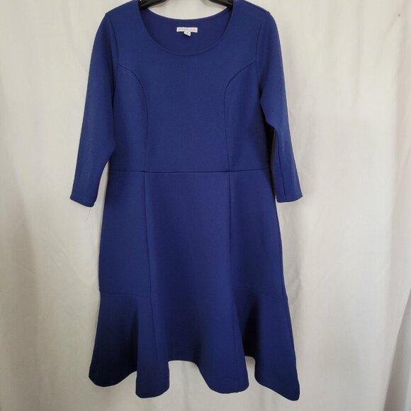 Isaac Mizrahi Medium Shift Dress QVC Royal Cobalt Blue Shift Waffle Knit 3/4 slv - Picture 7 of 9